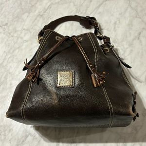 Dooney & Bourke Dark Brown Pebble Leather Bucket Drawstring Bag EUC